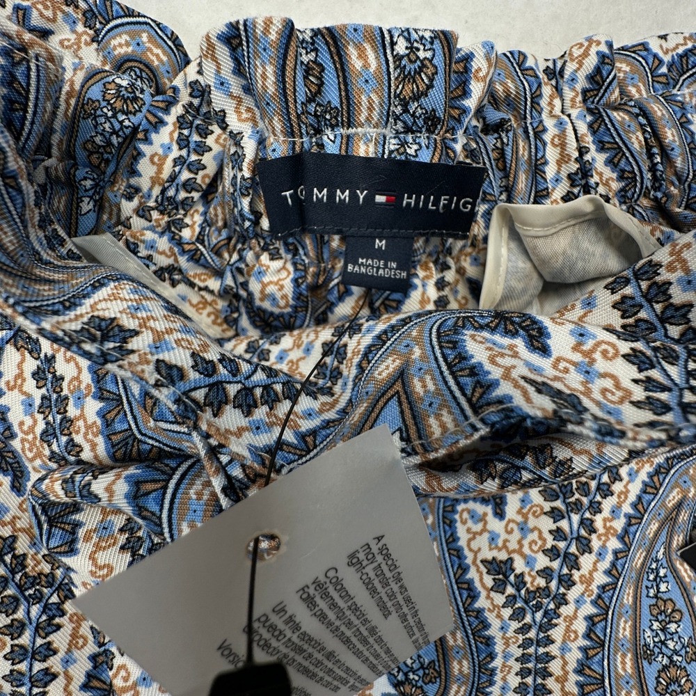 Tommy Hilfiger Paisley Shorts Women Medium Blue Belted Tie Waist Boho Resort NEW - Picture 5 of 11